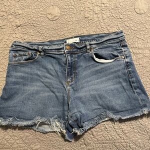 LOFT Frayed Hem Jean Shorts in Blue